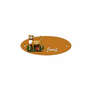 Namensschild Oval- Klassik 170x70mm  Terrakotta Motiv Katze stehend