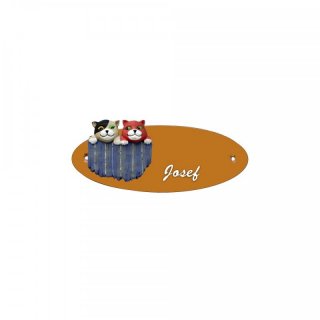Namensschild Oval- Klassik 170x70mm  Terrakotta Motiv Katzen