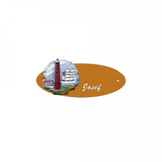 Namensschild Oval- Klassik 170x70mm  Terrakotta Motiv Lechtturm Borkum