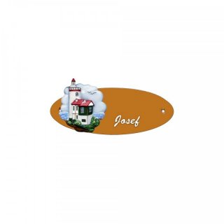 Namensschild Oval- Klassik 170x70mm  Terrakotta Motiv Lechtturm Marken