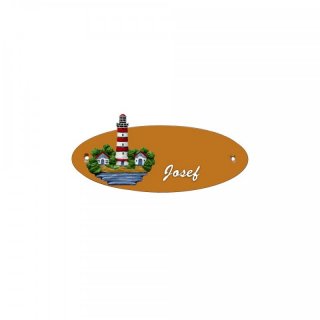 Namensschild Oval- Klassik 170x70mm  Terrakotta Motiv Lechtturm