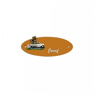 Namensschild Oval- Klassik 170x70mm  Terrakotta Motiv Lieferwaagen LKW