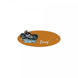 Namensschild Oval- Klassik 170x70mm  Terrakotta Motiv Motorrad Oldtimer