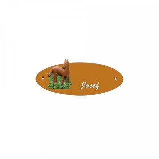 Namensschild Oval- Klassik 170x70mm  Terrakotta Motiv Pferd stehend