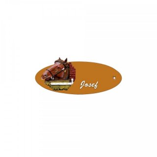 Namensschild Oval- Klassik 170x70mm  Terrakotta Motiv Pferdekopf