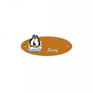 Namensschild Oval- Klassik 170x70mm  Terrakotta Motiv Pinguin Paar