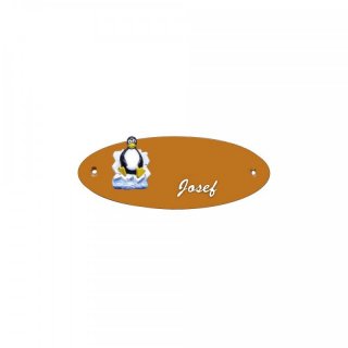 Namensschild Oval- Klassik 170x70mm  Terrakotta Motiv Pinguin