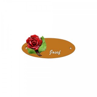 Namensschild Oval- Klassik 170x70mm  Terrakotta Motiv Rose