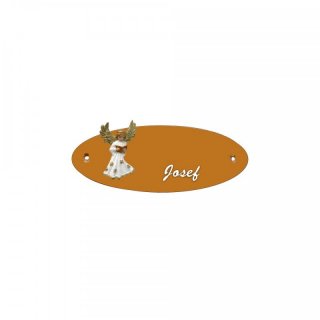 Namensschild Oval- Klassik 170x70mm  Terrakotta Motiv Schtzende Hand