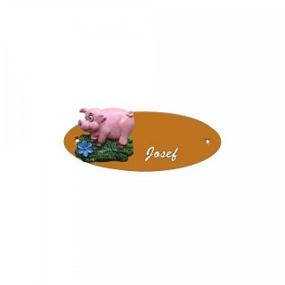 Namensschild Oval- Klassik 170x70mm  Terrakotta Motiv Schwein