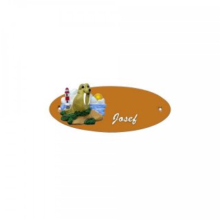 Namensschild Oval- Klassik 170x70mm  Terrakotta Motiv Seehund, Robbe, Seelwe