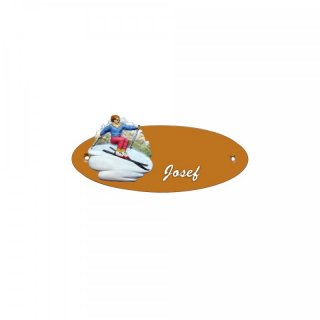 Namensschild Oval- Klassik 170x70mm  Terrakotta Motiv Ski Abfahrt