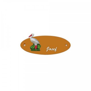 Namensschild Oval- Klassik 170x70mm  Terrakotta Motiv Storch