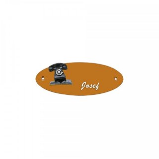 Namensschild Oval- Klassik 170x70mm  Terrakotta Motiv Telefon