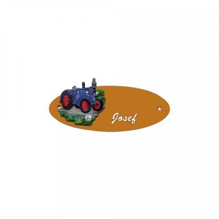 Namensschild Oval- Klassik 170x70mm  Terrakotta Motiv Traktor Lanz