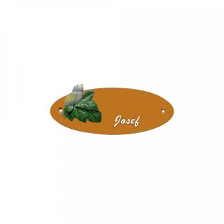 Namensschild Oval- Klassik 170x70mm  Terrakotta Motiv Vogel links