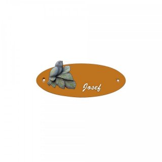 Namensschild Oval- Klassik 170x70mm  Terrakotta Motiv Vogel links