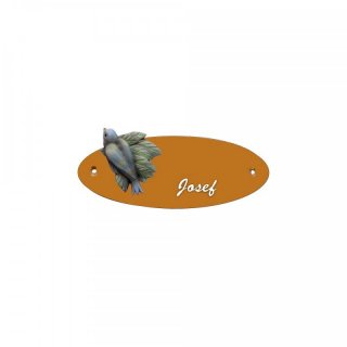 Namensschild Oval- Klassik 170x70mm  Terrakotta Motiv Vogel rechts
