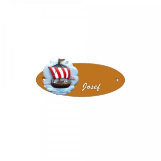 Namensschild Oval- Klassik 170x70mm  Terrakotta Motiv Wikingerboot