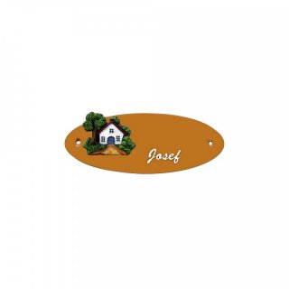 Namensschild Oval- Klassik 170x70mm  Terrakotta Motiv weisses Haus