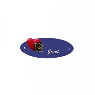 Namensschild Oval- Klassik 170x70mm  blau Motiv Herz Love