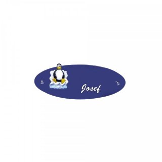 Namensschild Oval- Klassik 170x70mm  blau Motiv Pinguin