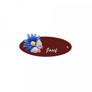 Namensschild Oval- Klassik 170x70mm  braun Motiv Blume
