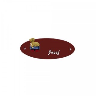 Namensschild Oval- Klassik 170x70mm  braun Motiv Familie Hund