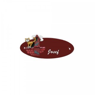 Namensschild Oval- Klassik 170x70mm  braun Motiv Katze auf Dach