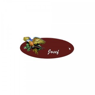 Namensschild Oval- Klassik 170x70mm  braun Motiv Papagei Ara