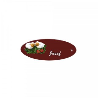 Namensschild Oval- Klassik 170x70mm  braun Motiv Schafe