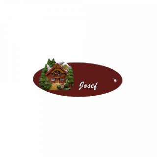 Namensschild Oval- Klassik 170x70mm  braun Motiv rotes Bauernhaus