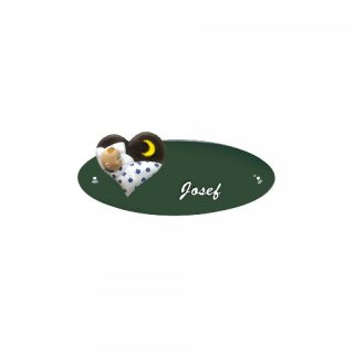 Namensschild Oval- Klassik 170x70mm  grn Motiv Herz blau