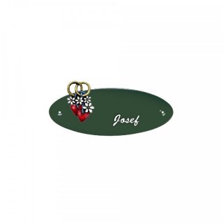 Namensschild Oval- Klassik 170x70mm  grn Motiv Herz mit Ringe