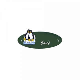 Namensschild Oval- Klassik 170x70mm  grn Motiv Pinguin Paar
