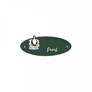 Namensschild Oval- Klassik 170x70mm  grn Motiv Pinguin