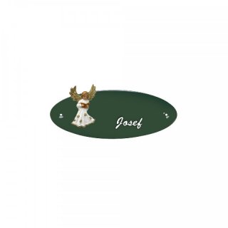 Namensschild Oval- Klassik 170x70mm  grn Motiv Schtzende Hand