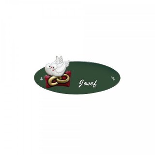 Namensschild Oval- Klassik 170x70mm  grn Motiv Taube mit Ringe