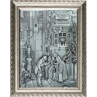 Relief aus Zinn, der Fliert, Kavalier 44x34cm