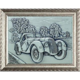 Relief aus Zinn, Oldtimer 44x34cm