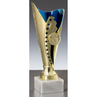 Trophäe gold-blau H210mm Marmor 55x30mm weiß