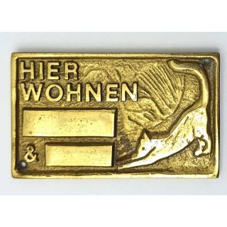 Trschild Messing Hier wohnen & Katze 115 x 70 mm inkl. Gravur