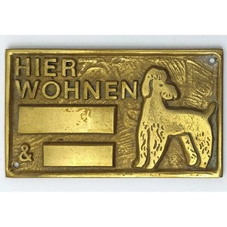 Trschild Messing Hier wohnen & Pudel 115 x 70 mm inkl. Gravur