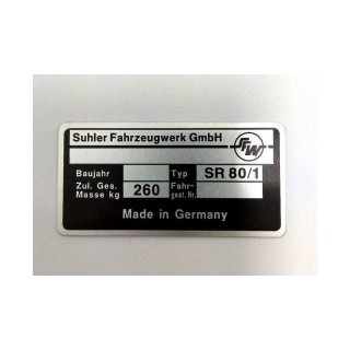 Typenschild -  Simson Roller SR80/1 - Suhler Fahrzeugwerk GmbH - 1992 bis 1998