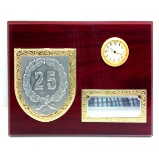 Uhr-Mahagoni Holzplatte 20X15cm Wappen nach wahl  incl.einer Gravur zum stellen oder aufhngen
