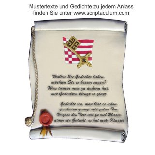 Urkunde Decoramic 180x220mm  sandfarben, Artelith Motiv der Stadt Bremen Fahne