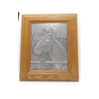 Wandbild Zinn mit Eichenrahmen Pferdekopf 22x27cm