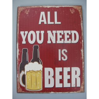 Wandschild Eisen  Bier All You Need is Beer H.33cm x L.25cm