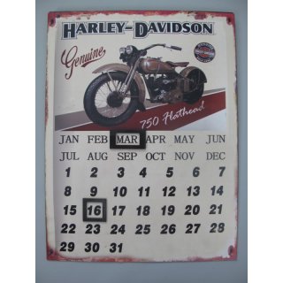 Wandschild Jahreskalender Harly Davidson Antik Eisen H.33cm x L.25cm