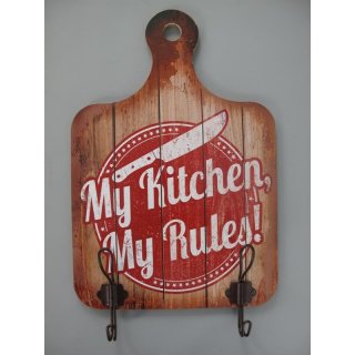 Wandschild mit Kleiderhacken Holz meine Kcke My Kitchen H.43cm x B.27cm